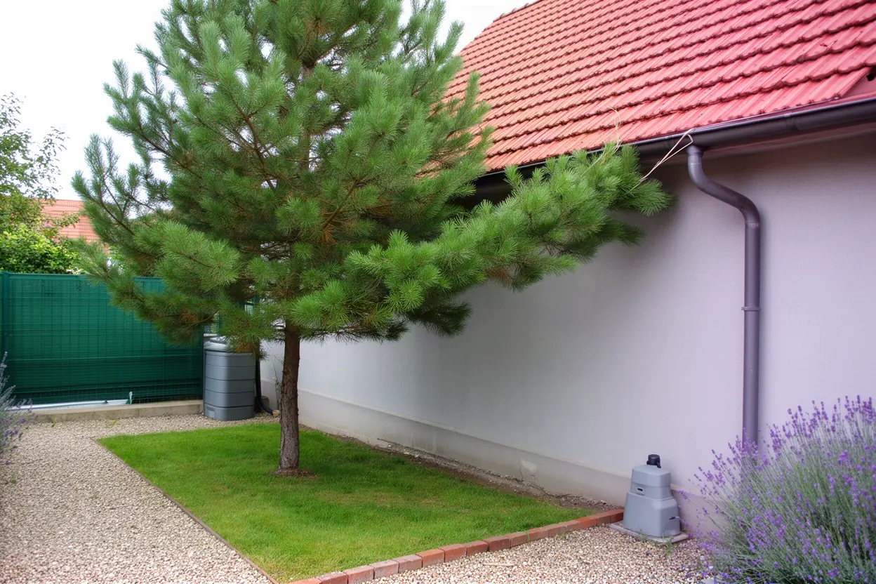 Pin touchant une toiture avant taille à Bischheim