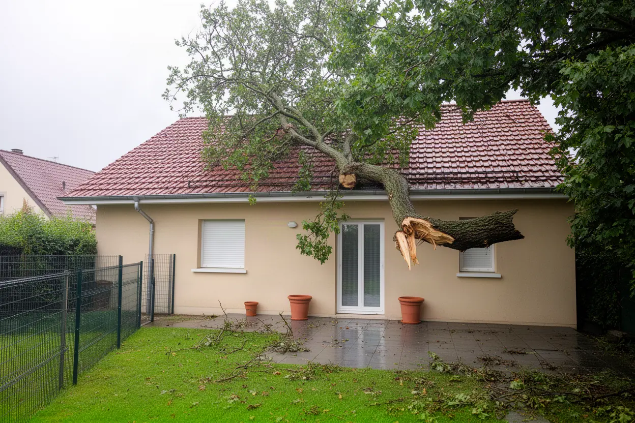 Branche lourde appuyée sur toiture à Lingolsheim