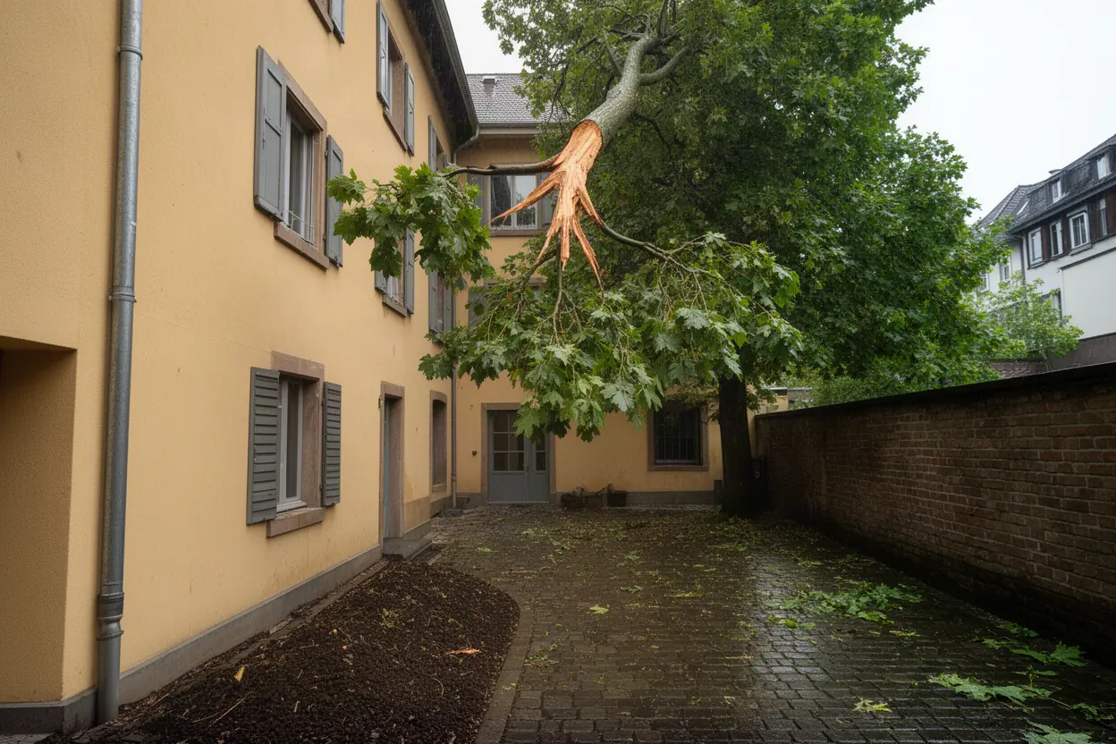 Branche fendue menaçant une cour à Strasbourg